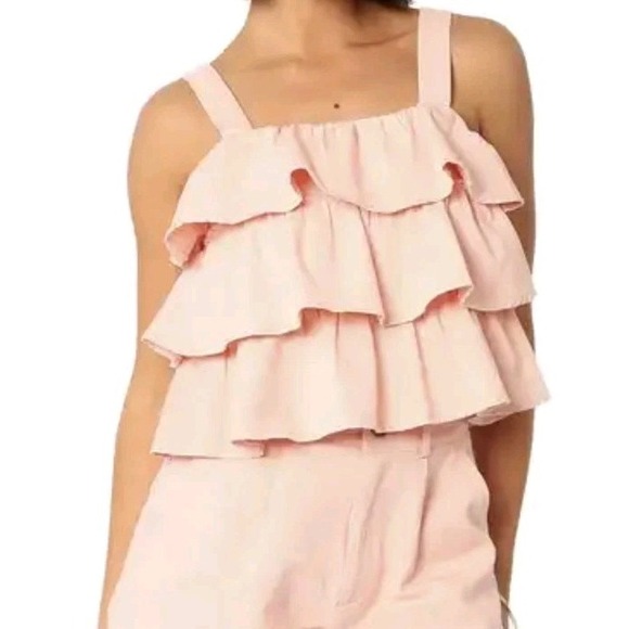 Petal and Pup Tops - Petal + Pup Tiered Pink Denim Tank Size L NWT